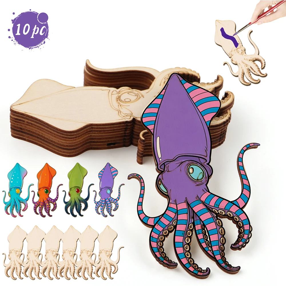 Art & Craft Jojo - 10pcs/set Unfinished Wood Craft Octopus Animal