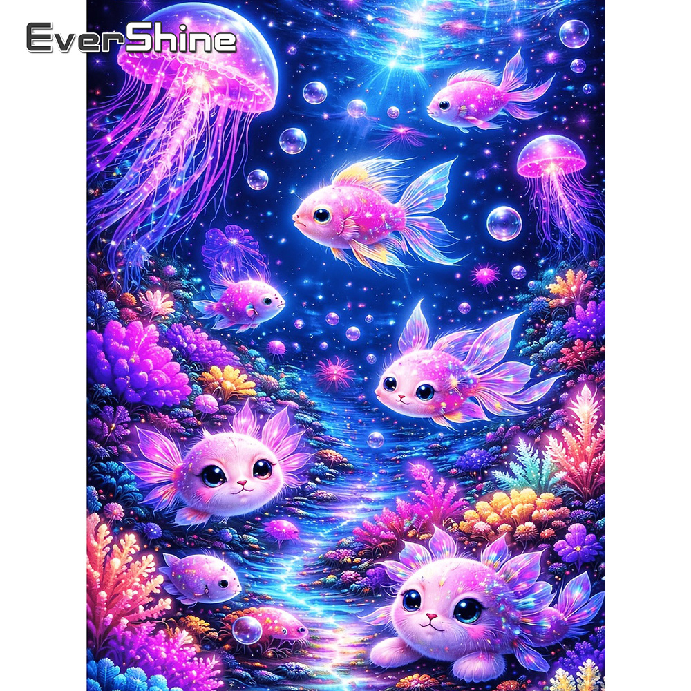 Art Craft Jellyfish - Evershine Diamond Art Painting Fish Animal