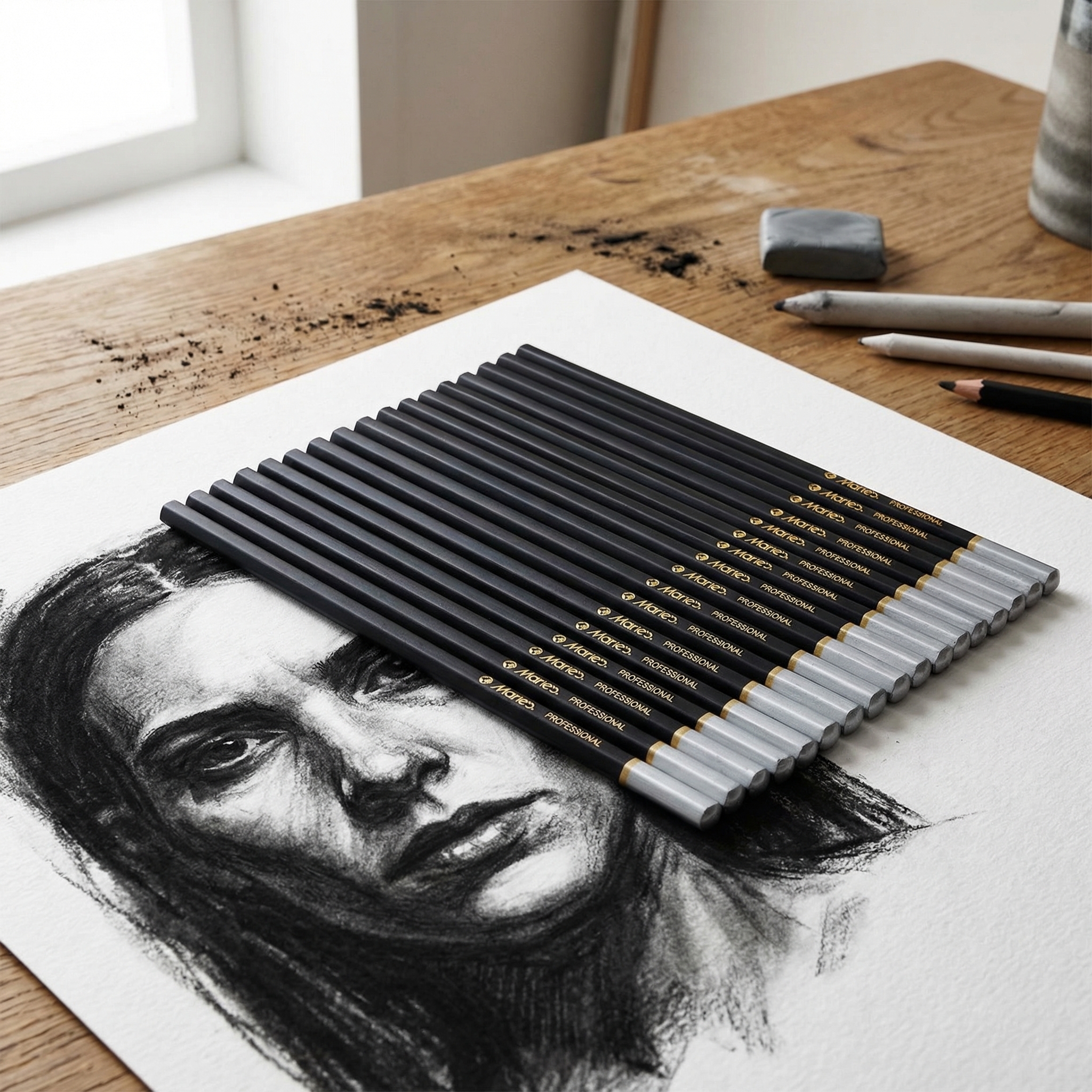 Marie's 12pcs Charcoal Pencils - огляд і ціна Sketching Charcoal Set