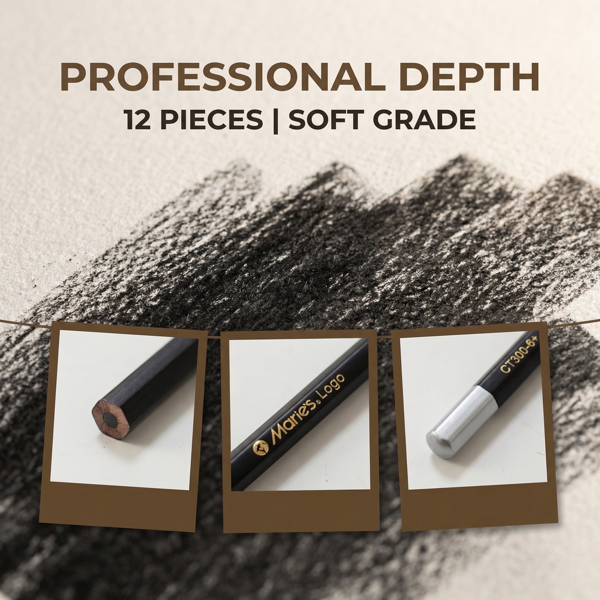 Marie's 12pcs Charcoal Pencils - огляд і ціна Sketching Charcoal Set